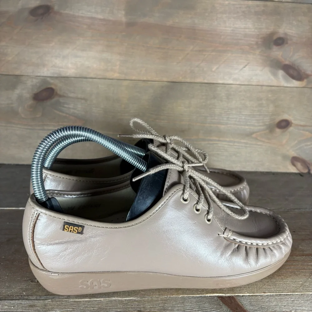 sas siesta womens size 7.5 wide shoes brown leather comfort walking sneakers